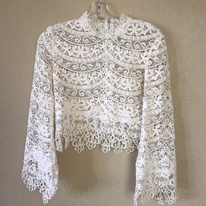 White patterned see through long sleeve blouse